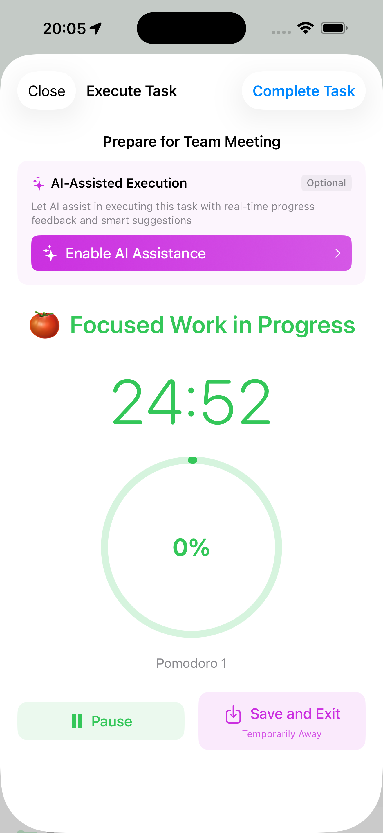 Quest2Do Professional Pomodoro Timer - iPhone pomodoro timer with pause, continue, stop features